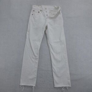 Levi's 505 Jeans Womens Size 25 White Denim Straight Button Fly Raw Hem VTG USA